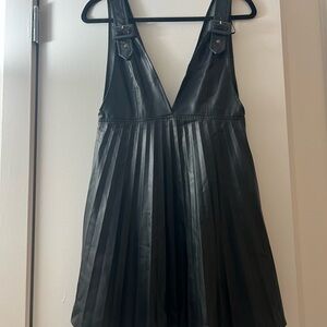 Zara Leather Black Pleated Dress